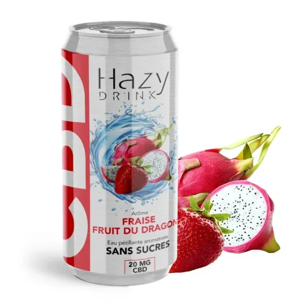 Eau pétillante CBD Aromatisée Fraise Fruit du Dragon 330ml - HAZY