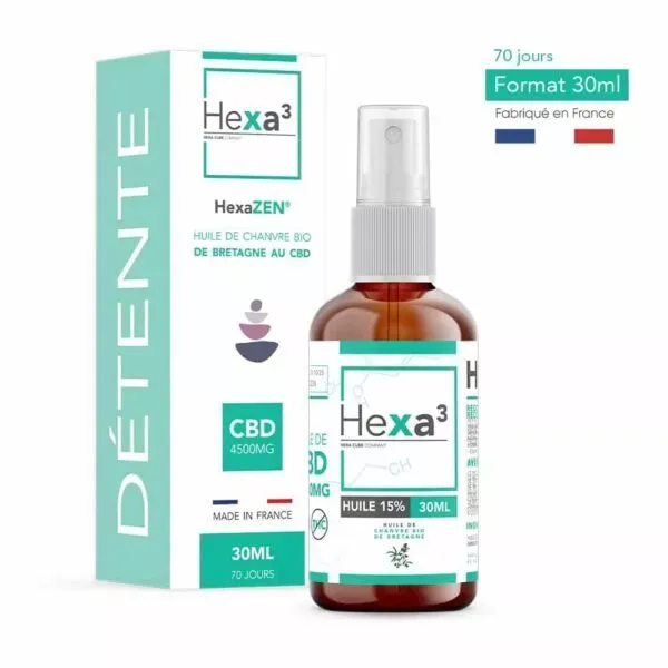 Huile Chanvre de Bretagne Bio CBD 15% Détente 30mL - HEXA3