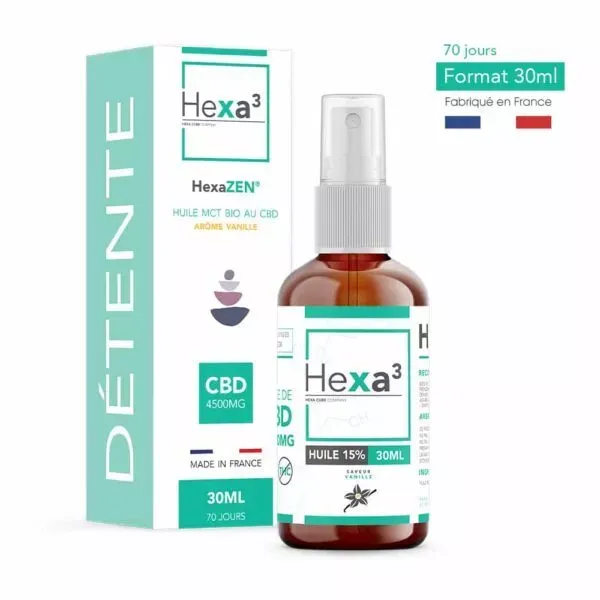 Huile CBD MCT Bio 15% Détente Vanille 30ml - HEXA3